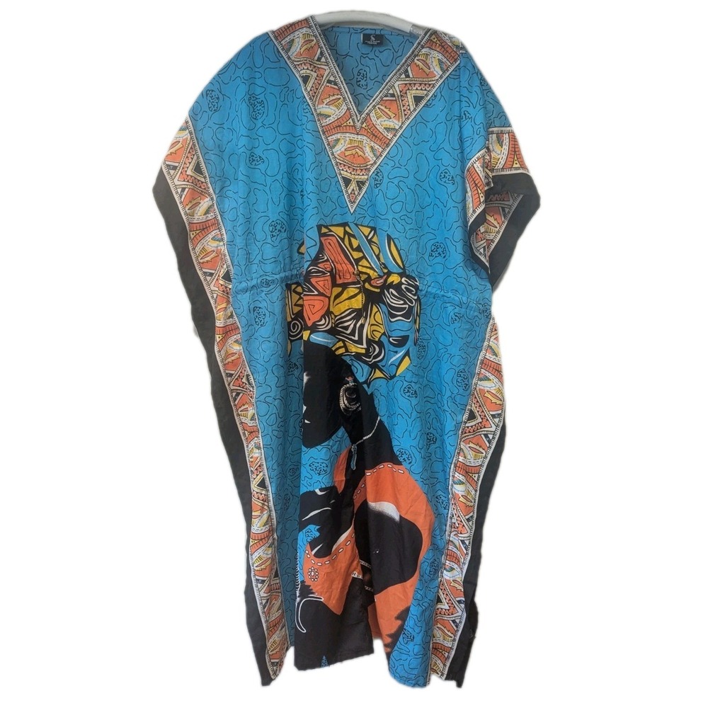 VTG 1990s Shore Drive Dashiki Kaftan Cover Up Free Size‎ Floor Length resortwear